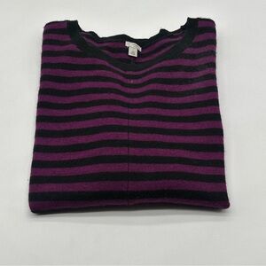 Womens Halogen 100% Cashmere Striped Purple Black V-Neck Sweater Sz Large
